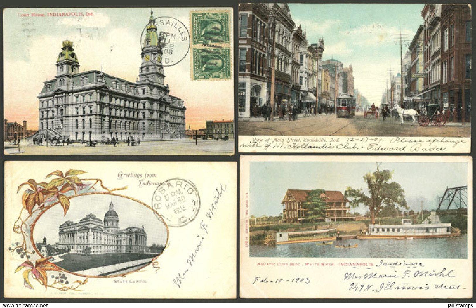 UNITED STATES: Indiana State: 14 Old Postcards With Very Good Views, Sent To Argentina In Early Part Of XX Century, Very - Sonstige & Ohne Zuordnung