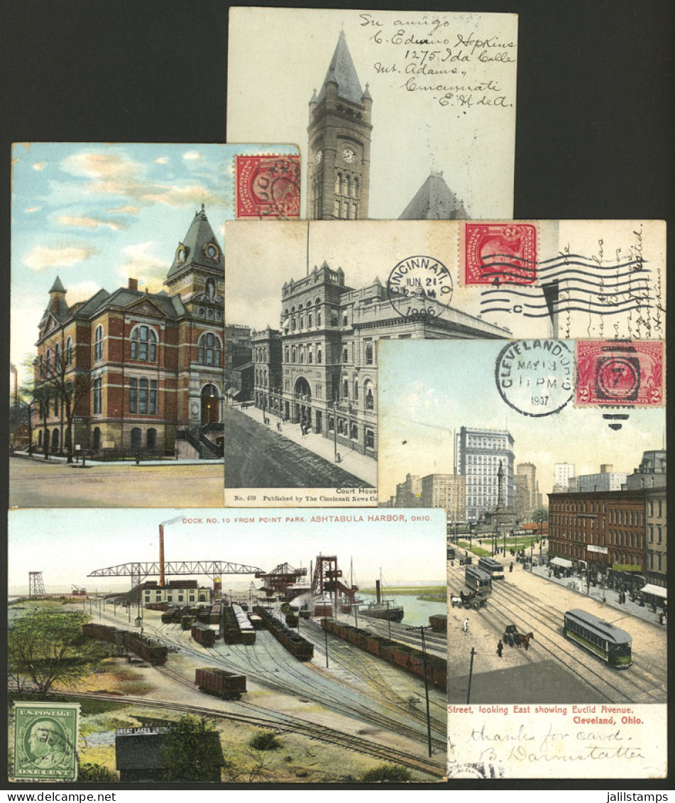 UNITED STATES: Ohio: 5 Old Postcards With Very Good Views, Sent To Argentina In Early Part Of XX Century, Very Fine Gene - Altri & Non Classificati