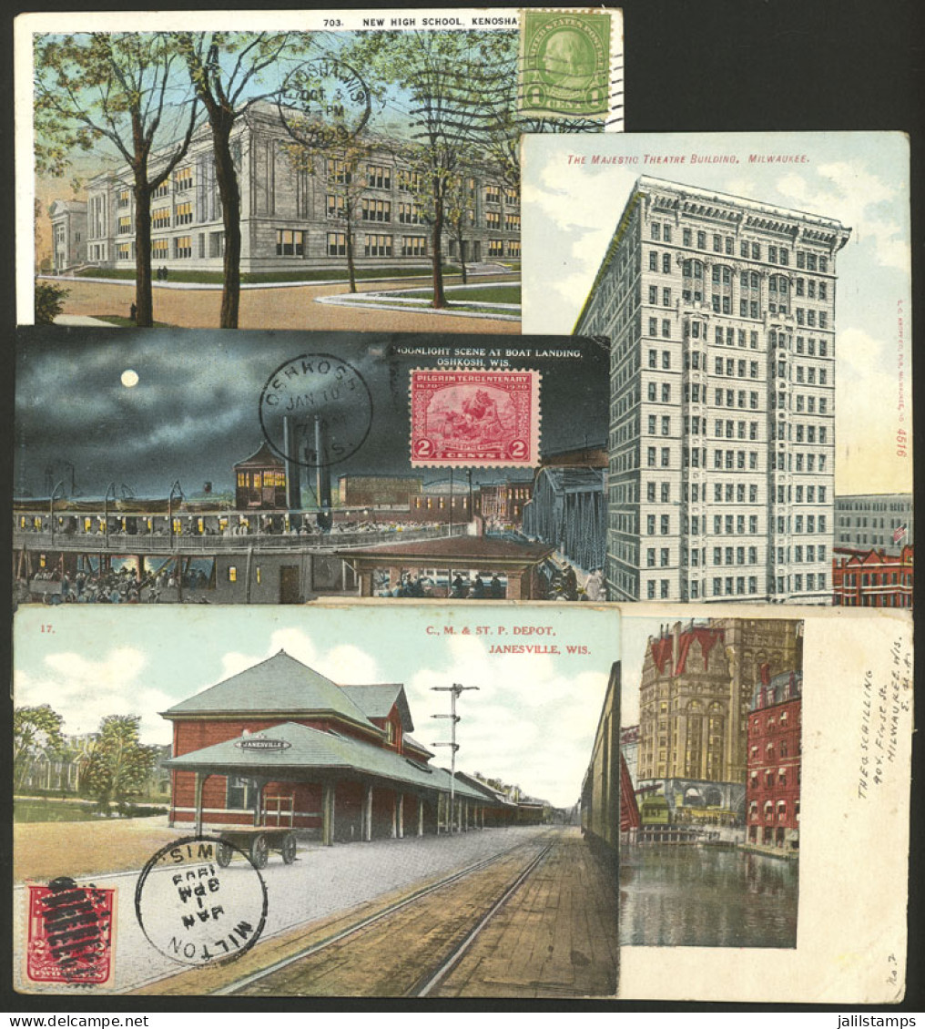 UNITED STATES: Wisconsin: 5 Old Postcards With Very Good Views, Sent To Argentina In Early Part Of XX Century, Very Fine - Andere & Zonder Classificatie
