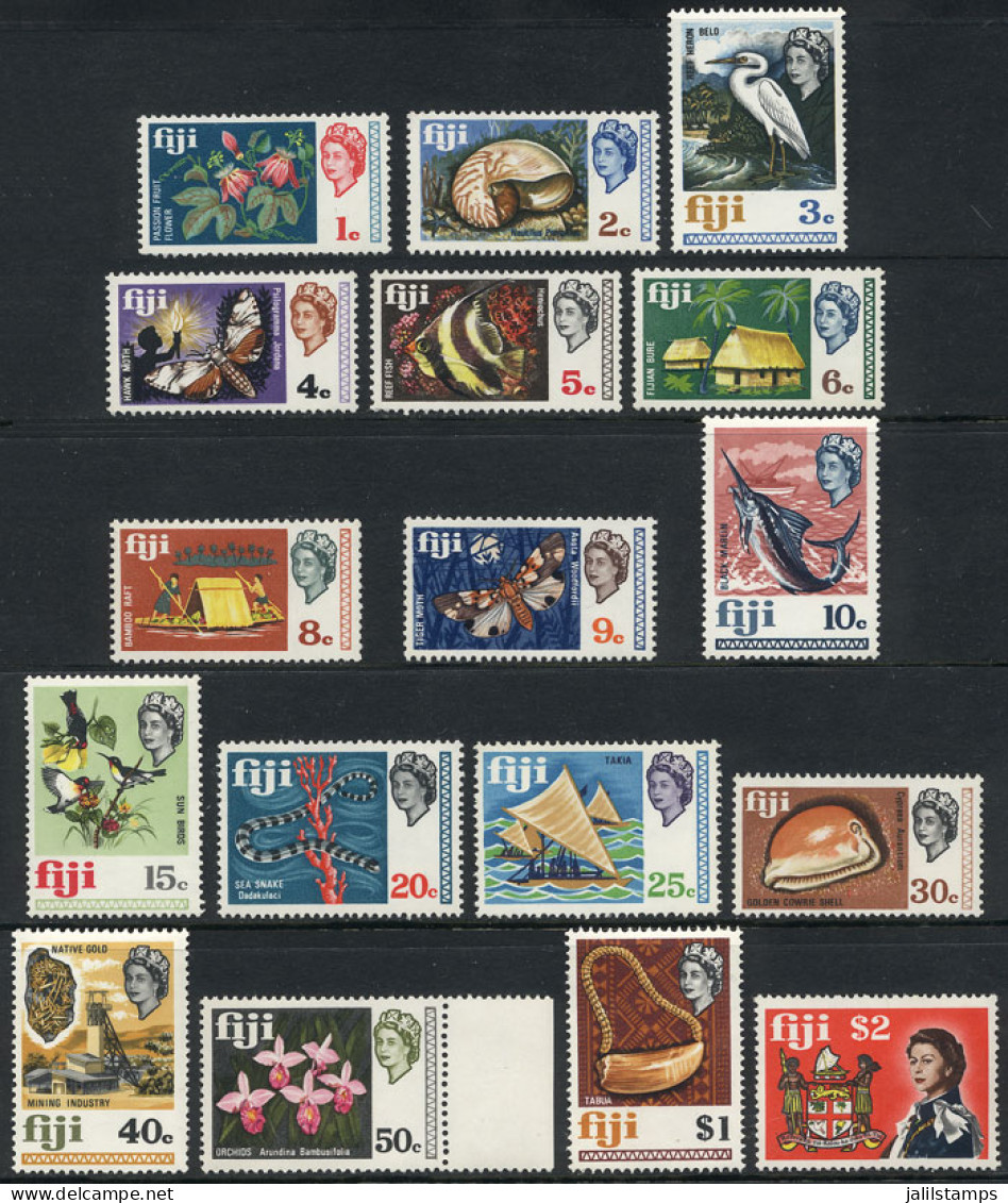 FIJI: Sc.260/276, 1969 Birds, Flowers, Butterflies, Fish Etc., Complete Set Of 17 Unmounted Values, Excellent Quality, C - Fidschi-Inseln (...-1970)