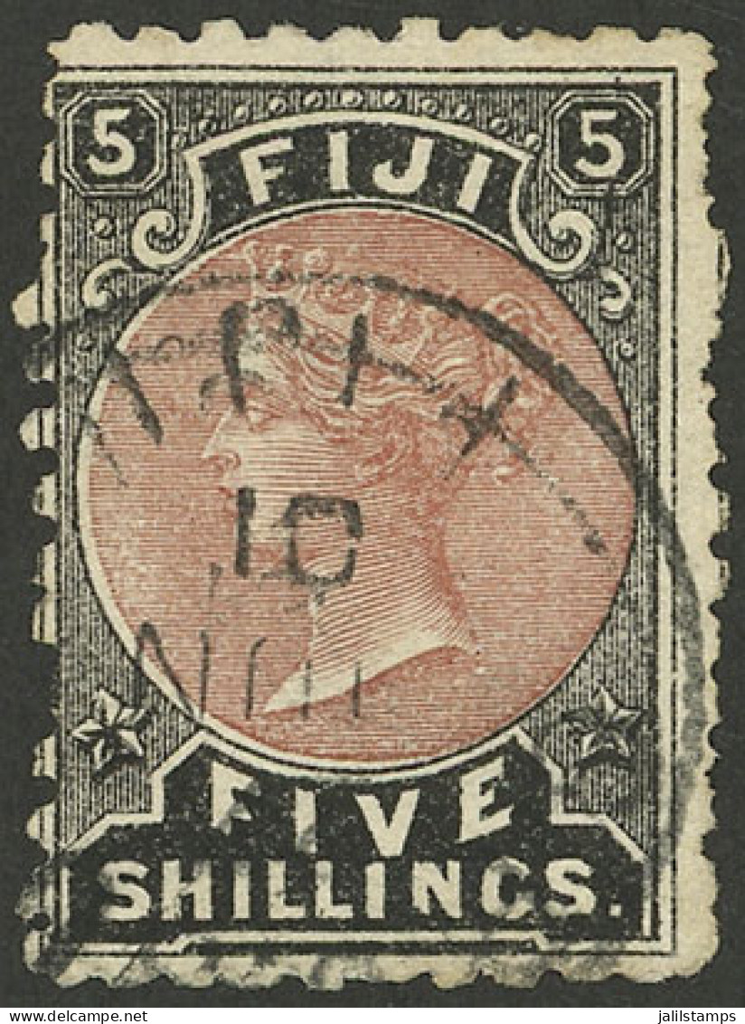 FIJI: Sc.45, 1878/90 5Sh. Perforation 10, Used, VF Quality! - Fidschi-Inseln (...-1970)