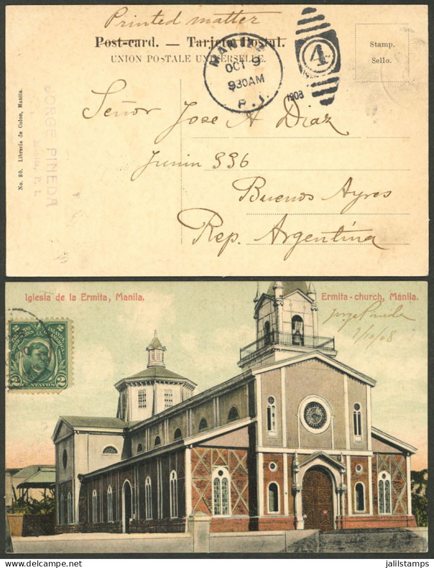 PHILIPPINES: RARE DESTINATION: Postcard Sent From Manila To Argentina On 9/OC/1908, Interesting! - Philippines