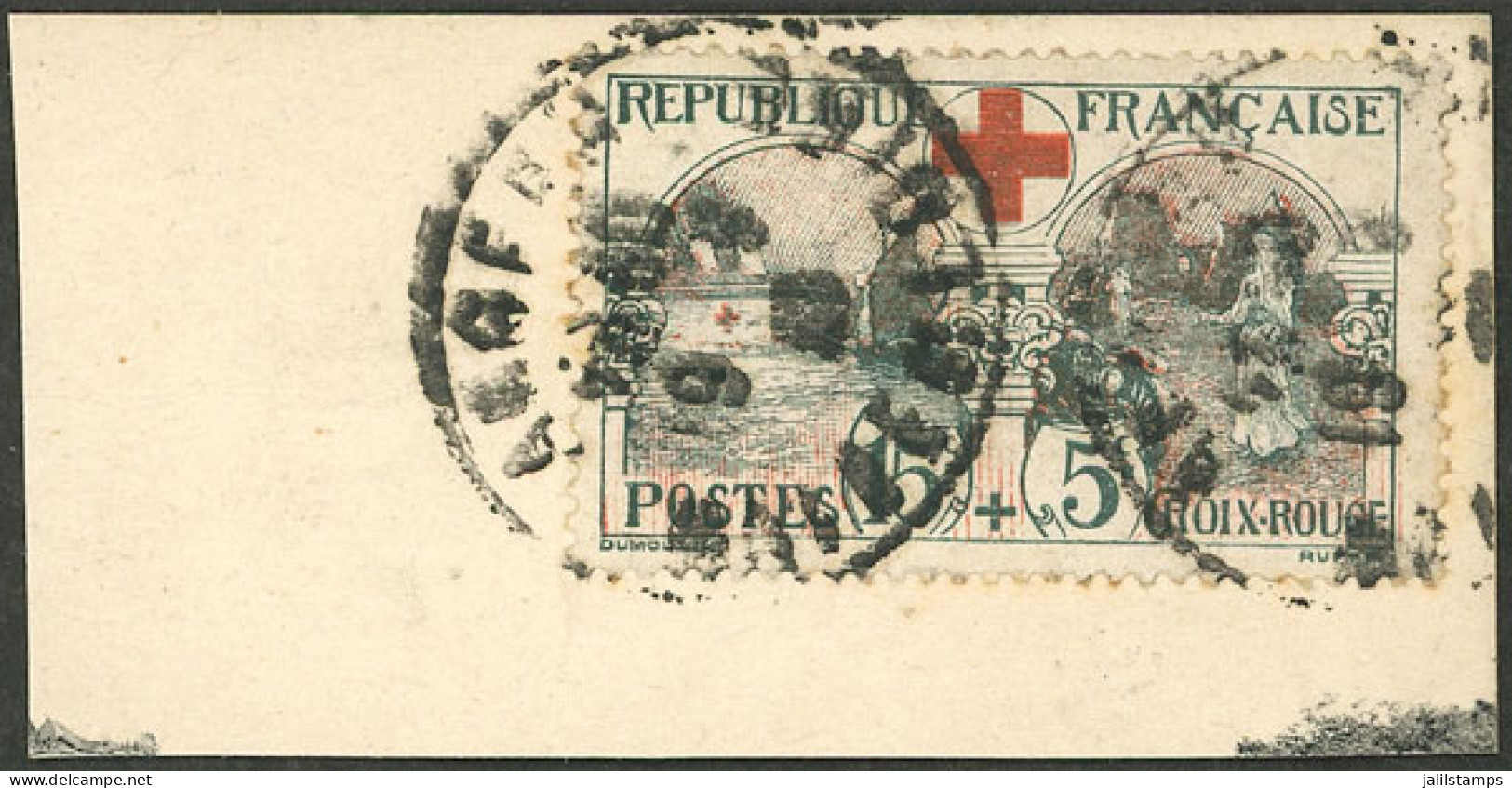 FRANCE: Yvert 156, 1918 Red Cross, Used On Fragment, Excellent Quality! - Autres & Non Classés