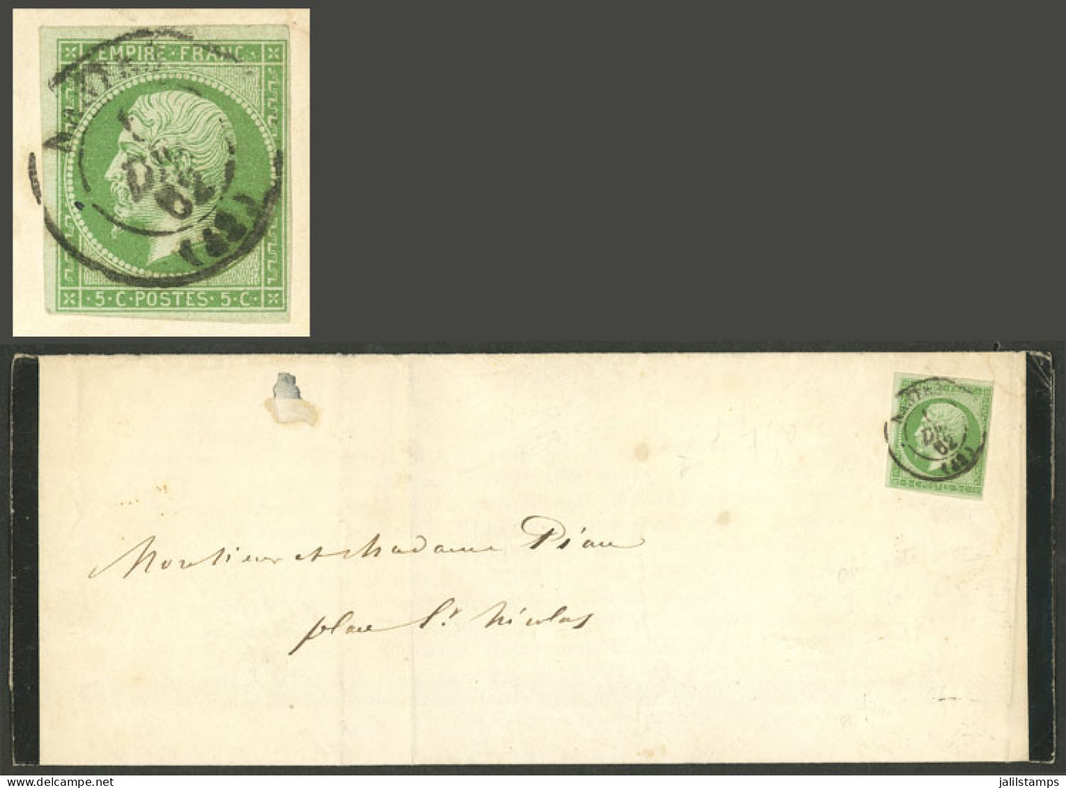 FRANCE: Mourning Cover Used In Nantes On 1/DE/1862 Franked With 5c. (Yvert 12), VF! - Sonstige & Ohne Zuordnung