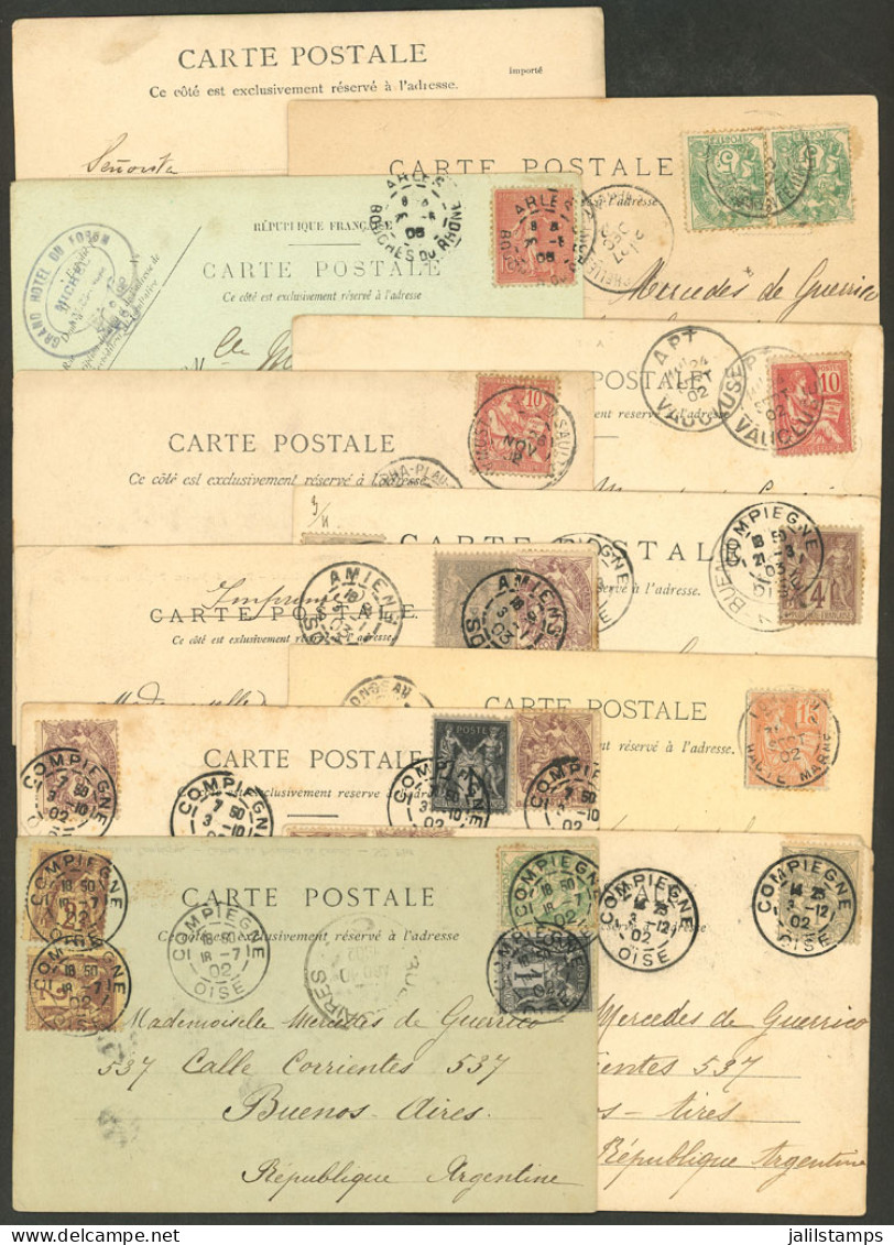 FRANCE: 11 Postcards Sent To Argentina Between 1902 And 1905 With Nice Postages And Cancels, Including Interesting Views - Andere & Zonder Classificatie