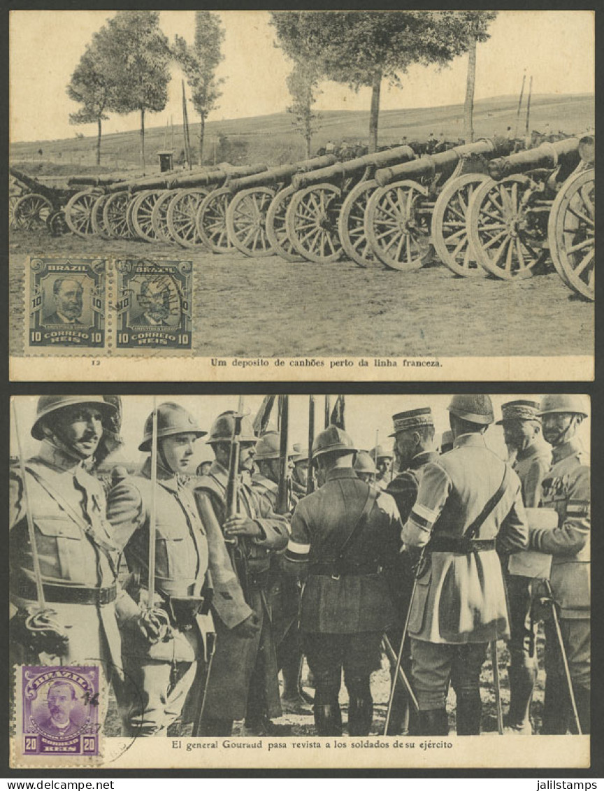 FRANCE: WORLD WAR I: 2 Cards With View Of Gral. Gouraud And Cannons, Used In Brazil In 1917 - Andere & Zonder Classificatie
