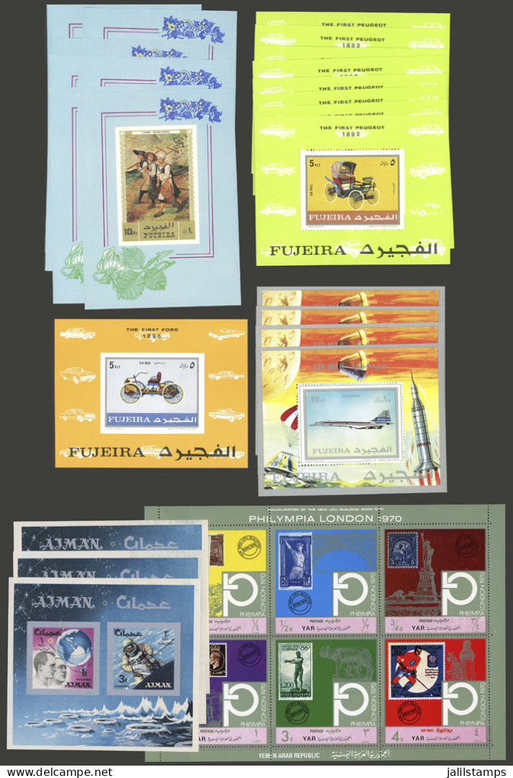 FUJEIRA: Lot Of Souvenir Sheets (several Imperforate) Of Fujeira, Including A Few Of Ajman And Yemen, Little Duplication - Fudschaira