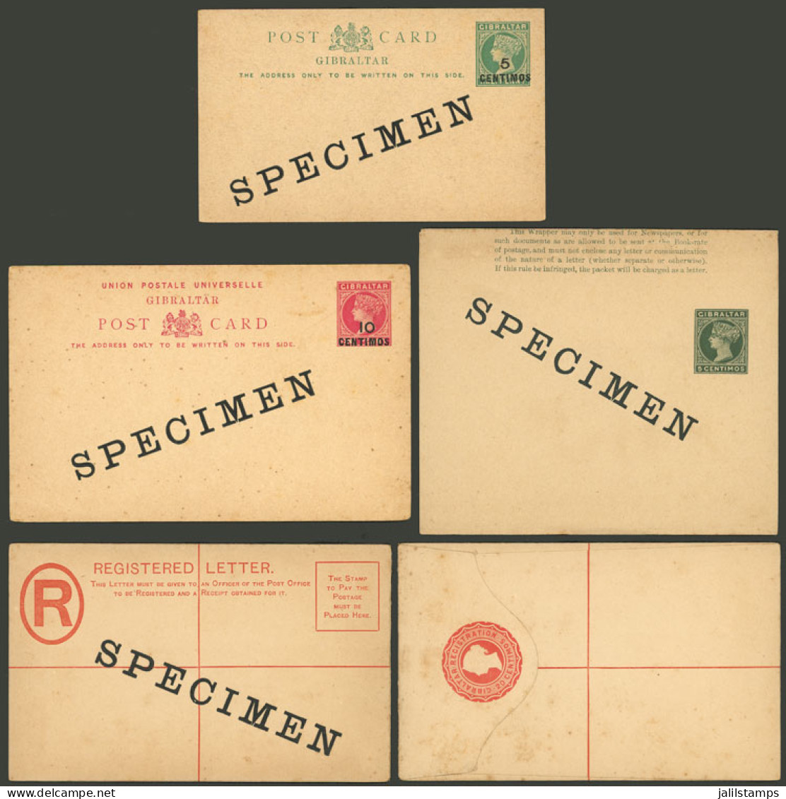 GIBRALTAR: 4 Old Postal Stationeries, All With SPECIMEN Overprint, Very Fine General Quality! - Gibraltar