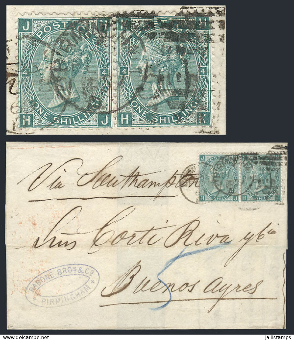 GREAT BRITAIN: 8/FE/1869 BIRMINGHAM - Buenos Aires: Folded Cover Franked By Pair Scott 54 Plate 4, With Duplex Cancel An - Autres & Non Classés