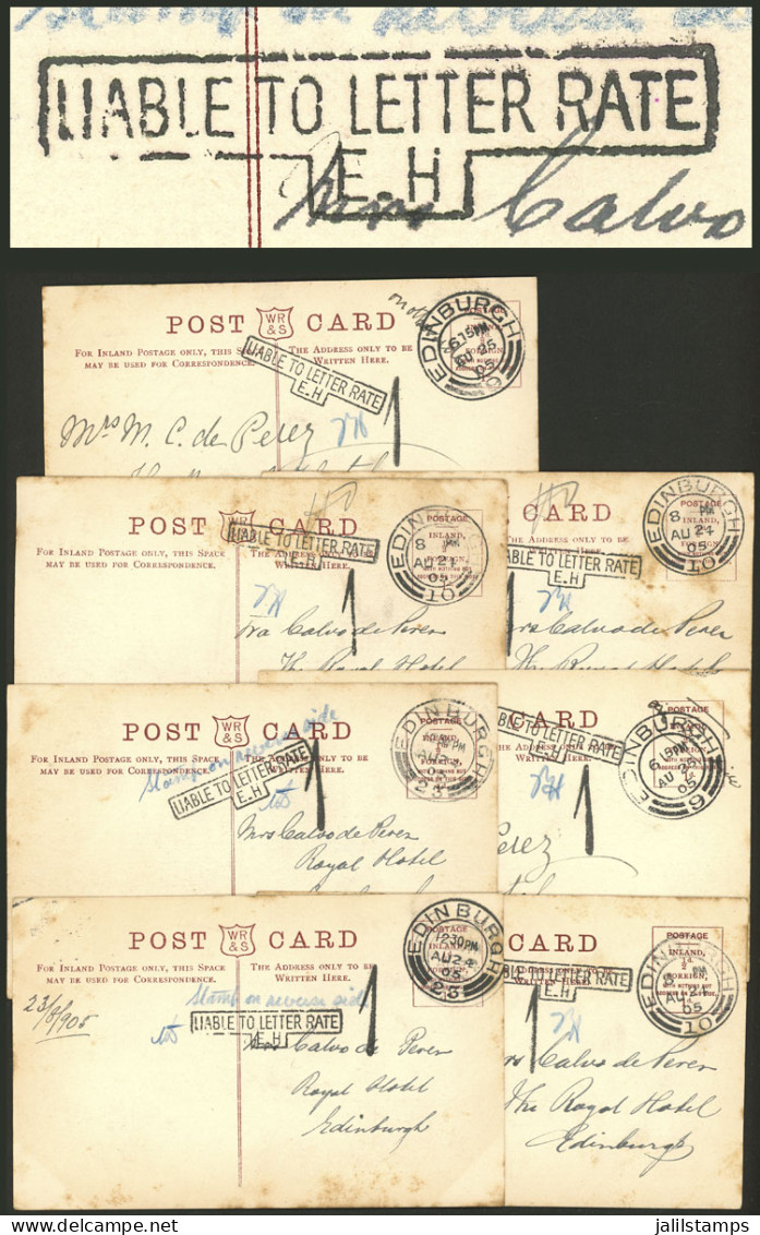 GREAT BRITAIN: 7 Postcards Used In Edinburgh In 1905, All With An Interesting Mark: LIABLE TO LETTER RATE - E.H." And "1 - Otros & Sin Clasificación
