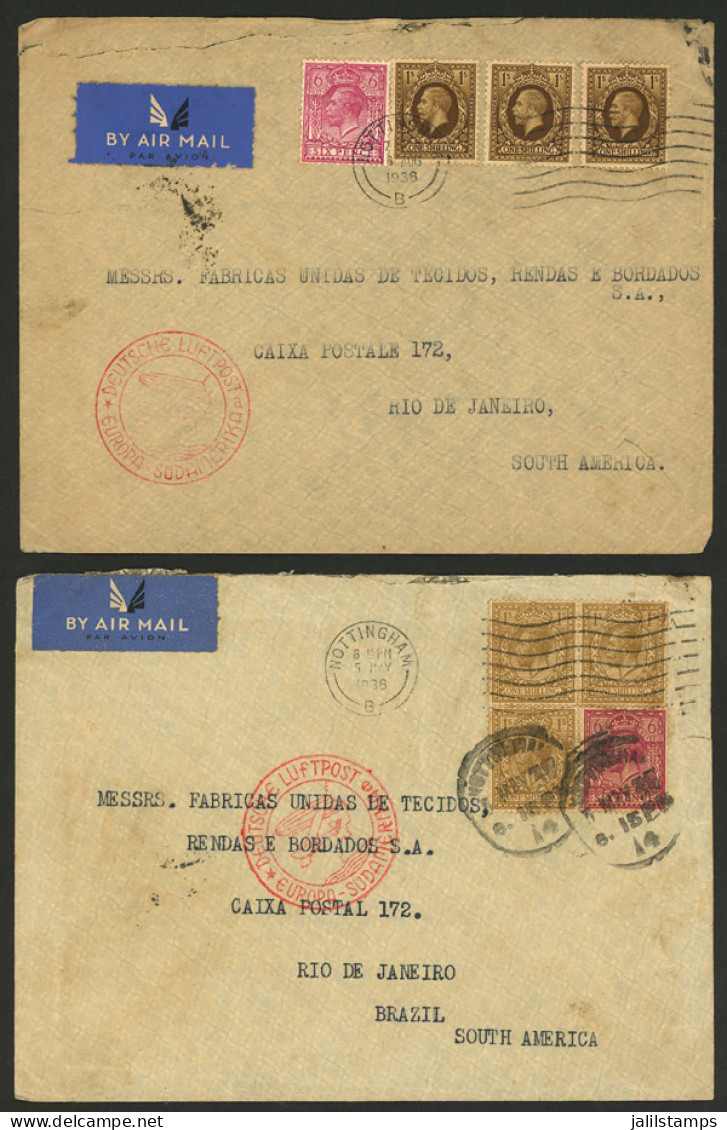 GREAT BRITAIN: 2 Airmail Covers Sent To Rio De Janeiro In 1936 Via Germany (DLH), Interesting! - Sonstige & Ohne Zuordnung