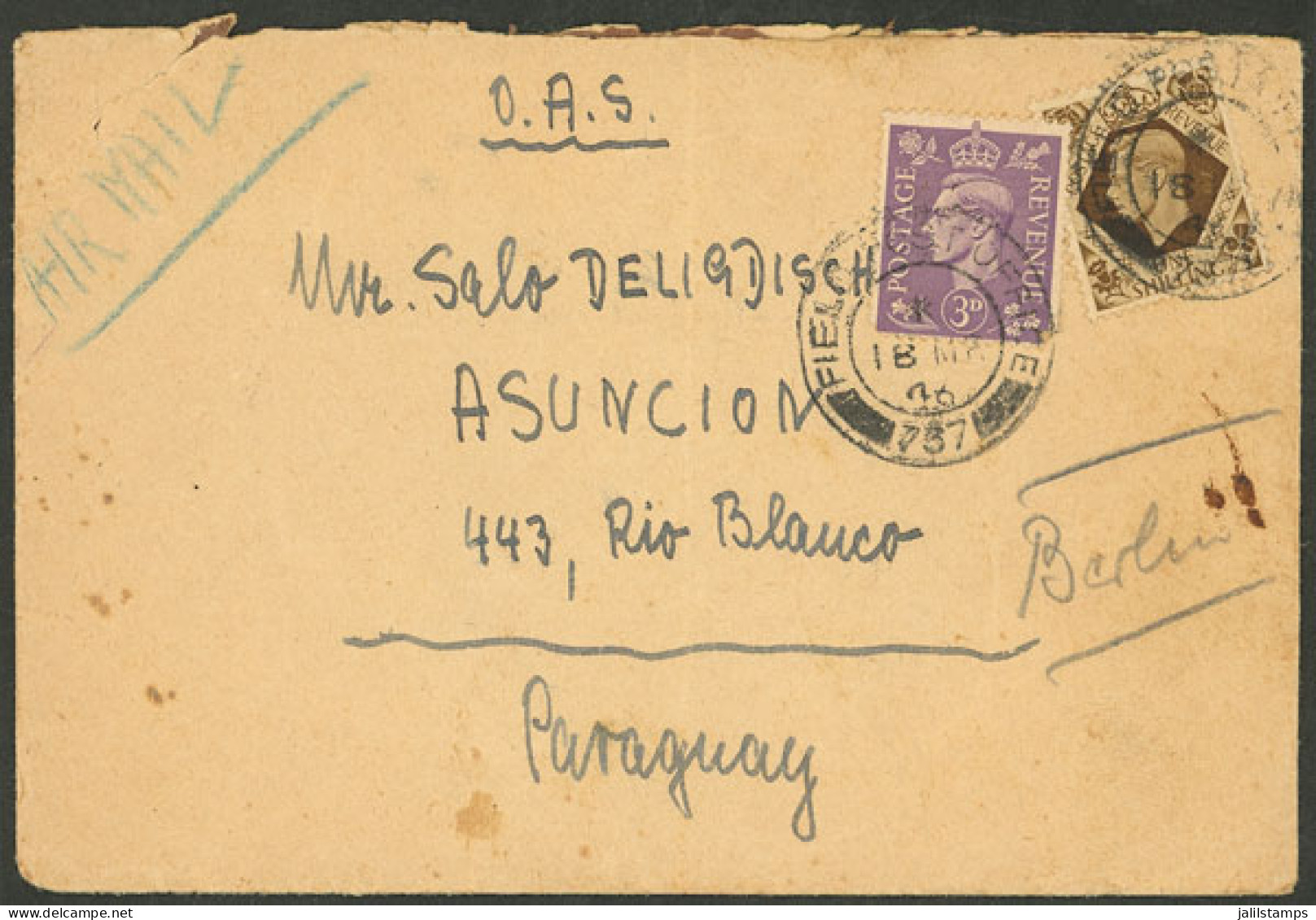 GREAT BRITAIN: Airmail Cover Sent From Berlin On 18/MAR/1946 With British Franking And Cancelled "FIELD POST OFFICE - 73 - Other & Unclassified