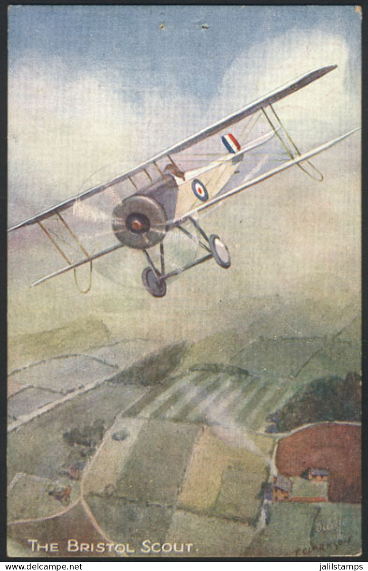 GREAT BRITAIN: The Bristol Scout, Aviation, Artist Signed By G.J. CLARKSON, Minor Defect (pin Holes At Top), Unused - Andere & Zonder Classificatie