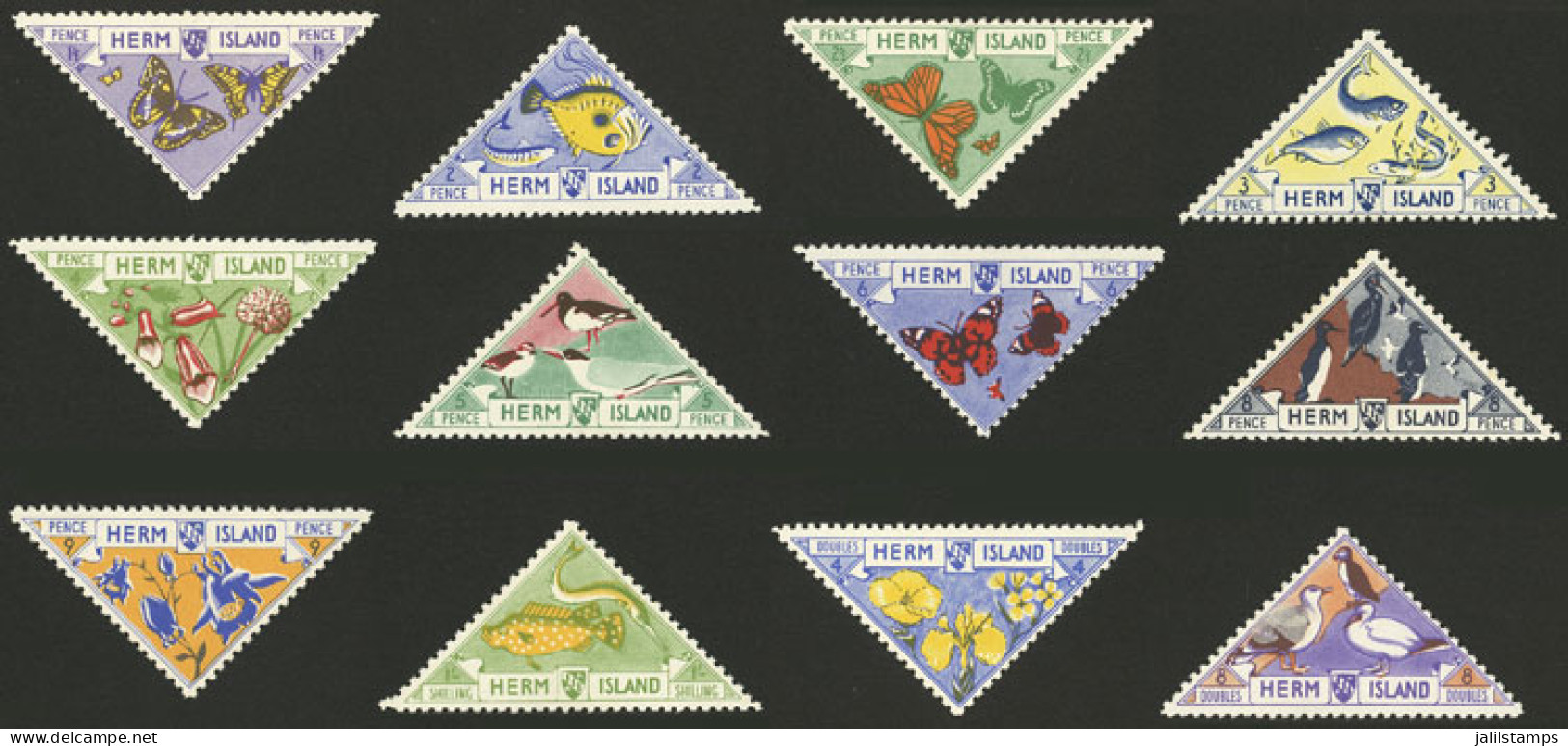 GREAT BRITAIN: HERM ISLAND: Fauna, Set Of 12 Triangular Values, Mint Without Gum, Fine Quality, Very Nice! - Erinnofilie