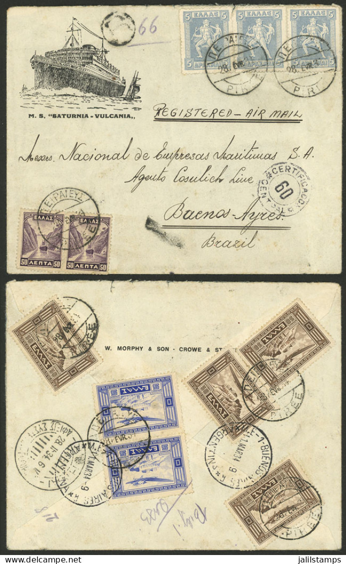 GREECE: 28/FE/1934 Pireo - Argentina (sent To Buenos Aires, Indicating "Brazil" By Mistake), Registered Airmail Cover, I - Sonstige & Ohne Zuordnung