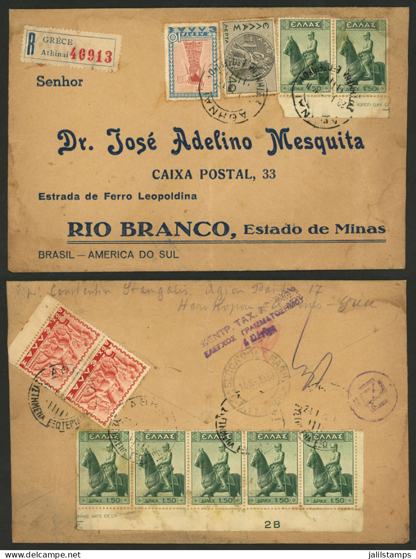 GREECE: Registered Cover Sent To Brazil On 20/JA/1939 With Very Attractive Postage! - Otros & Sin Clasificación