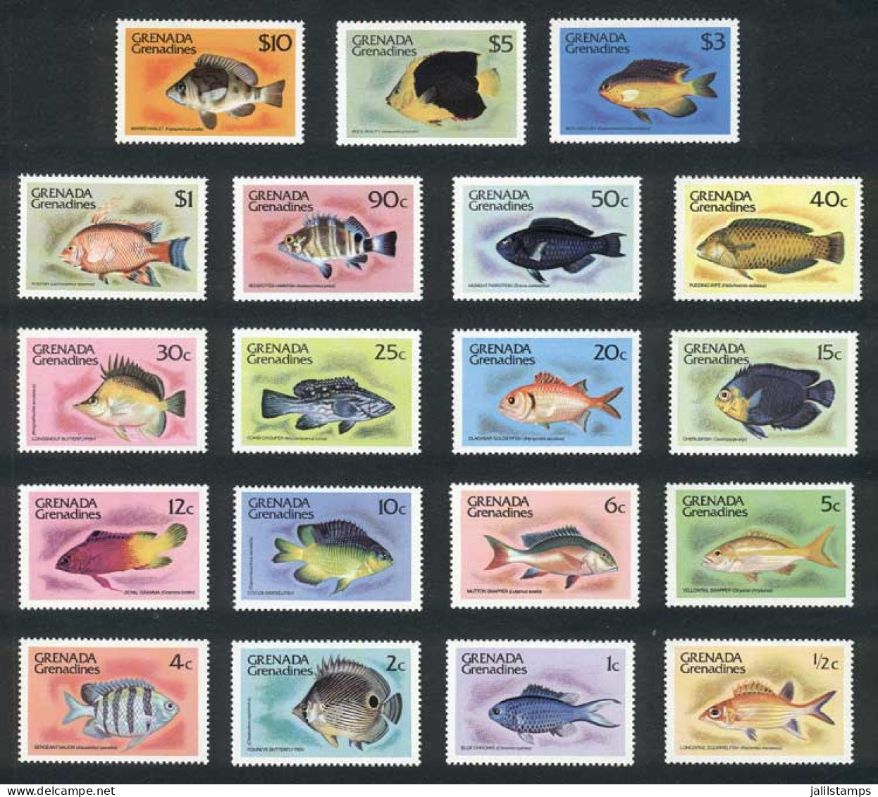 GRENADA - GRENADINES: Yvert 350/368, Fish, Complete Set Of 19 Values, Excellent Quality! - Granada (...-1974)