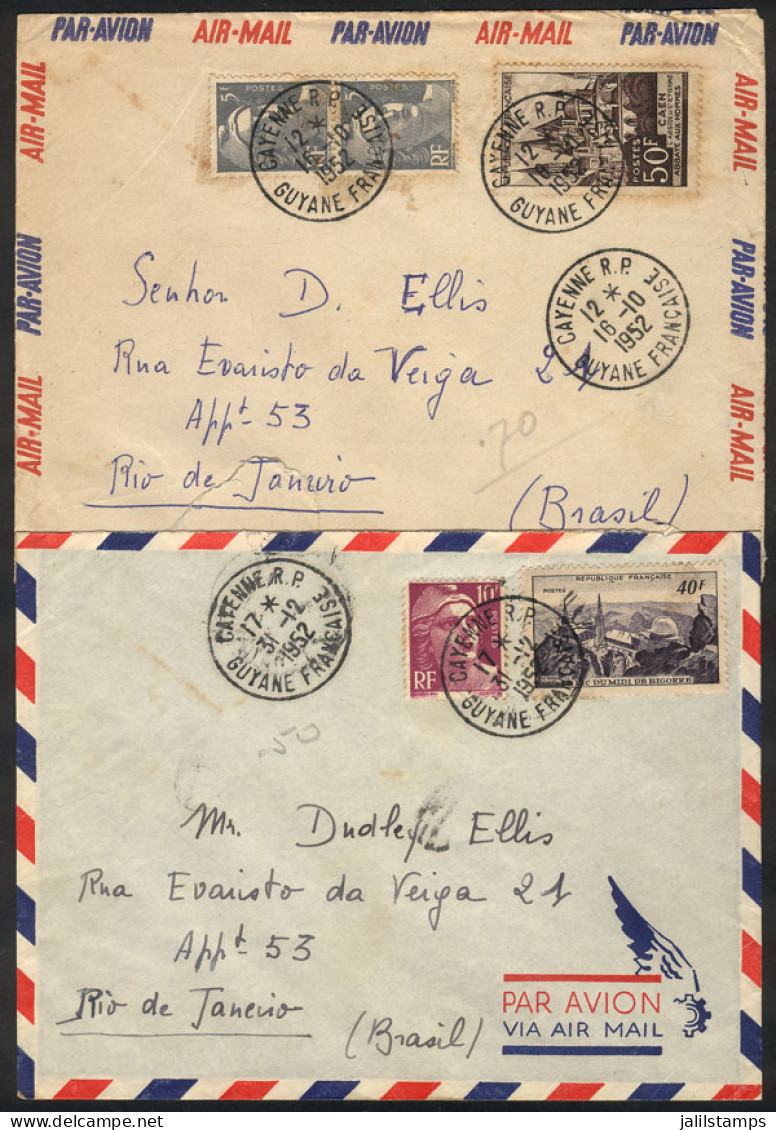 FRENCH GUIANA: 2 Covers Sent From Cayenne To Brazil In 1952, Franked With French Stamps, Interesting! - Autres & Non Classés