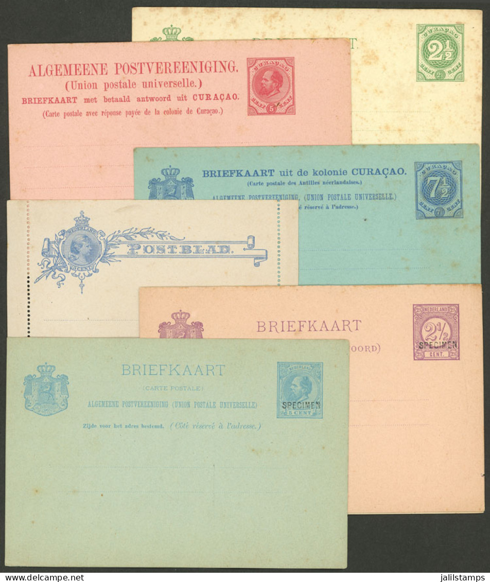 NETHERLANDS: 6 Old Postal Stationeries, Including 3 Of Curazao (one Card Is Double, 5+5c.), 2 Cards Of Netherlands With  - Other & Unclassified