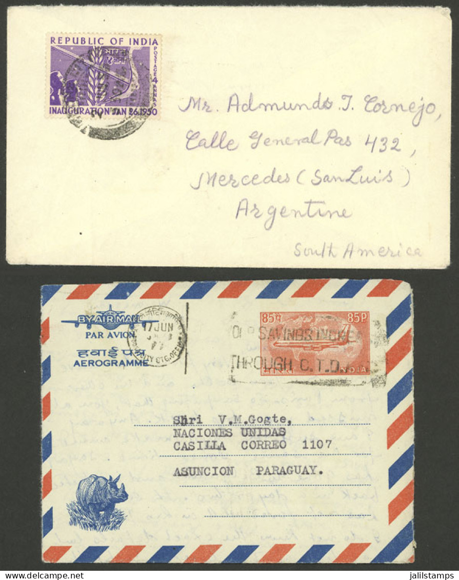 INDIA: Cover Sent To Argentina In 1950 Franked With 4p., And 85p. Aerogram (inner Page Missing) Sent To Paraguay In 1971 - Autres & Non Classés