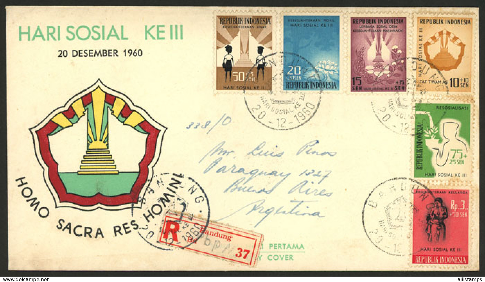 INDONESIA: FDC Cover Sent By Registered Mail To Argentina On 20/DE/1960, Unusual Destination! - Indonesien