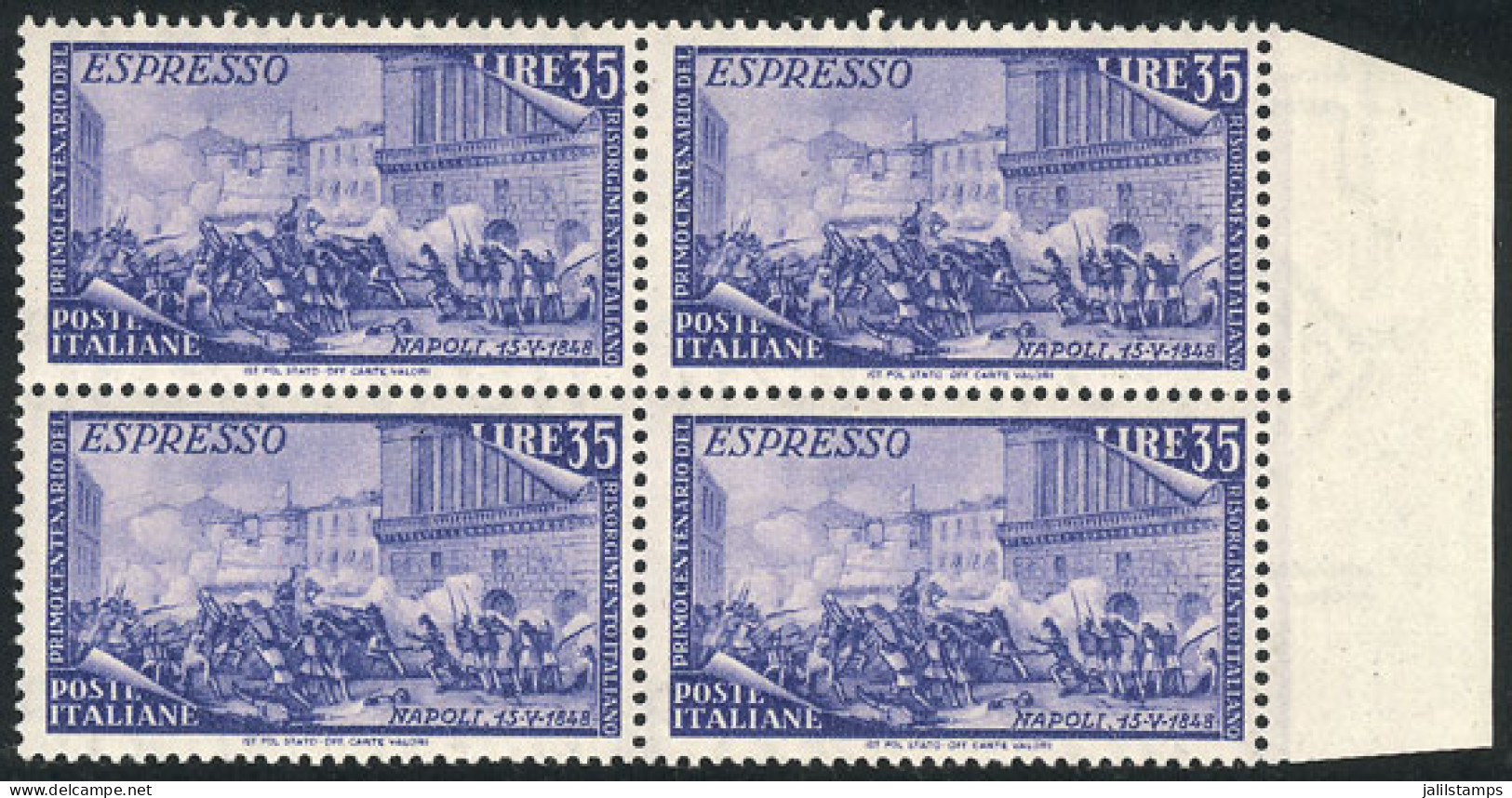 ITALY: Yvert 35, 1948 Risorgimento, MNH Block Of 4 With Sheet Margin, Excellent Quality, Catalog Value Euros 720. - Non Classés