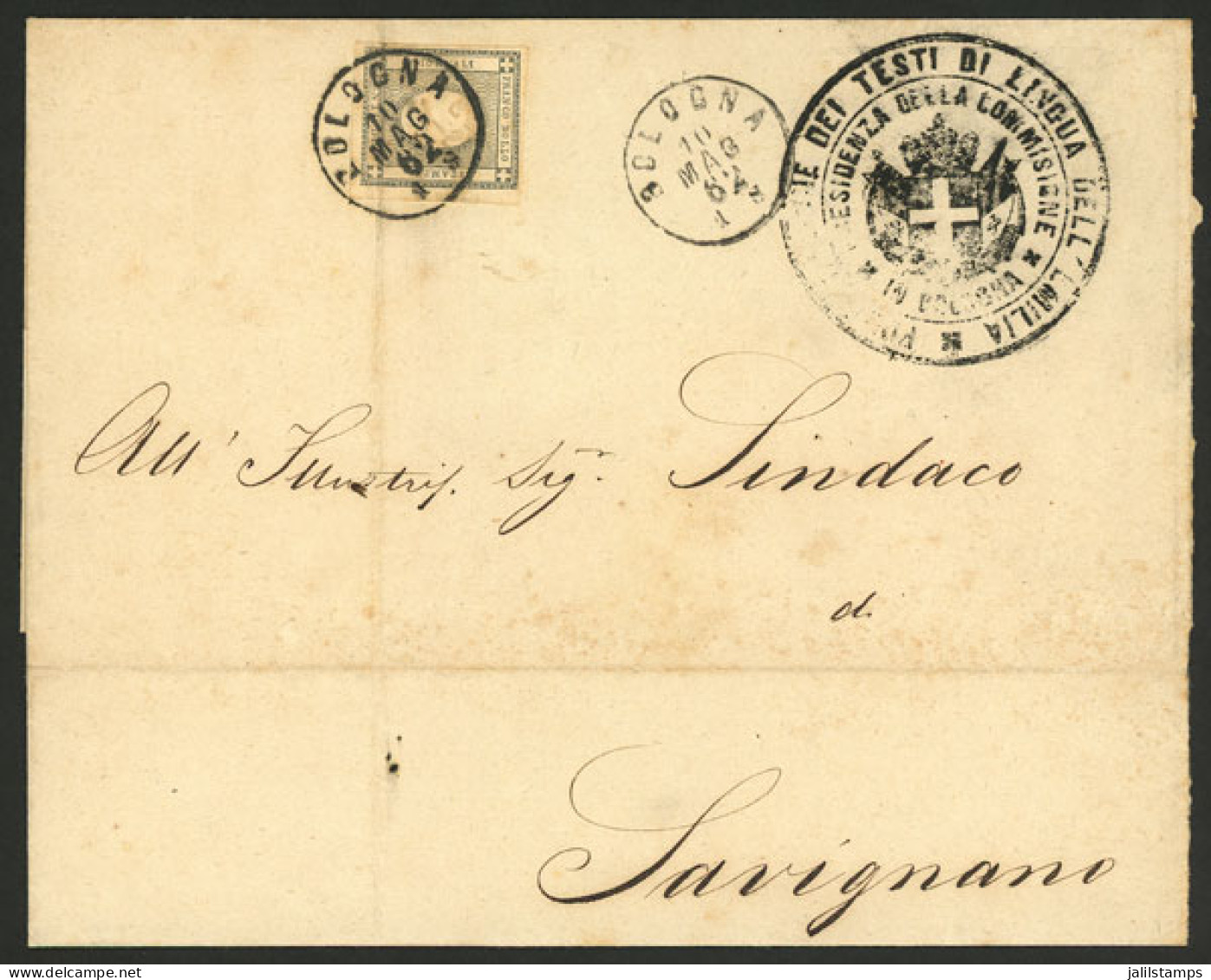 ITALY: Folded Cover Sent From Bologna To Savignano On 10/MAY/1862, Franked With 2c. Newspaper Stamp Of Sardinia (Sc.P2), - Unclassified