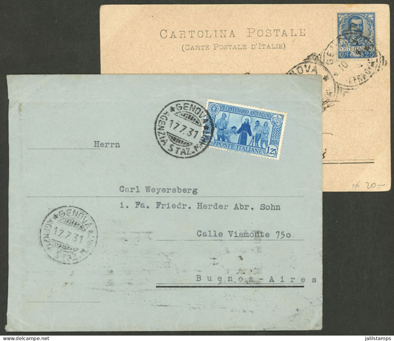 ITALY: Postcard Sent From Genova To Paris In 1904 + Cover To Argentina In 1931, VF! - Unclassified