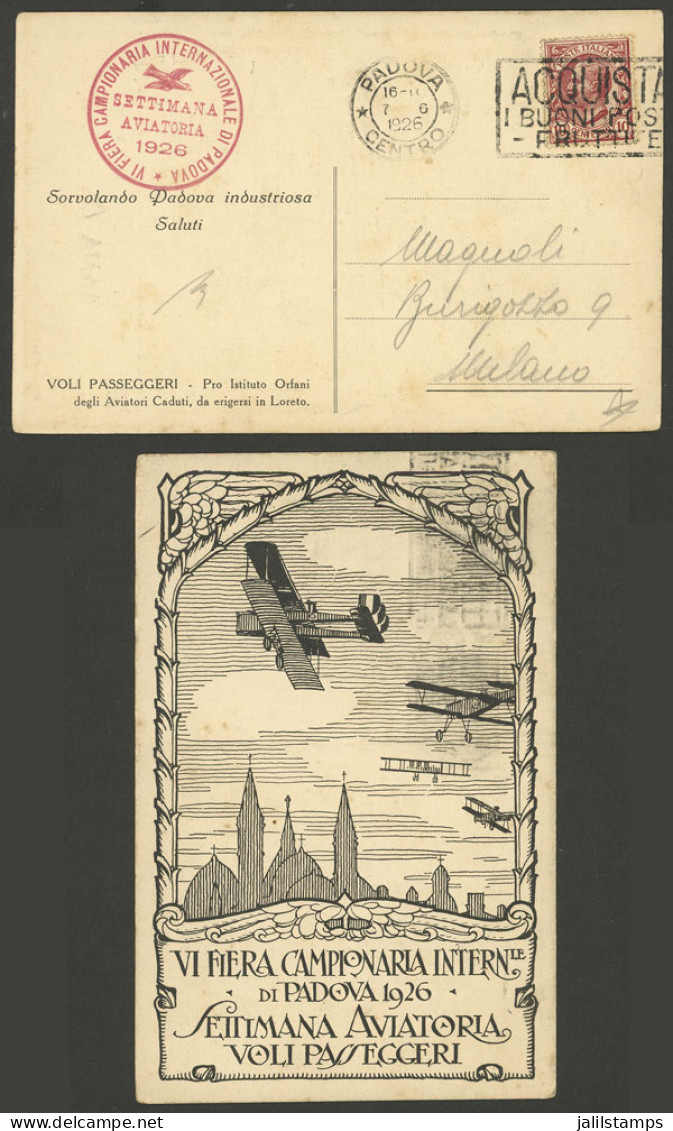 ITALY: 7/JUN/1926 Padova - Milano, Postcard Commemorating The Aviation Week In The Padova Fair, Very Nice! - Non Classés