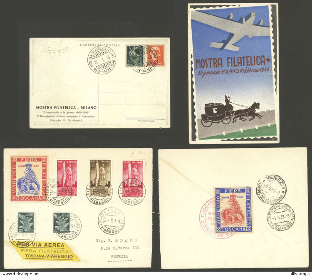 ITALY: Cover + Postcard Of The Year 1933 And 1946 Commemorating Philatelic Exhibitions, VF Quality! - Ohne Zuordnung