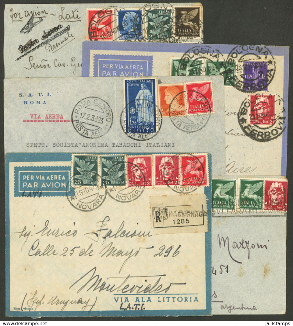 ITALY: 5 Airmail Covers Sent By L.A.T.I. To Argentina Between 1938 And 1940, One Registered, Very Fine General Quality! - Unclassified