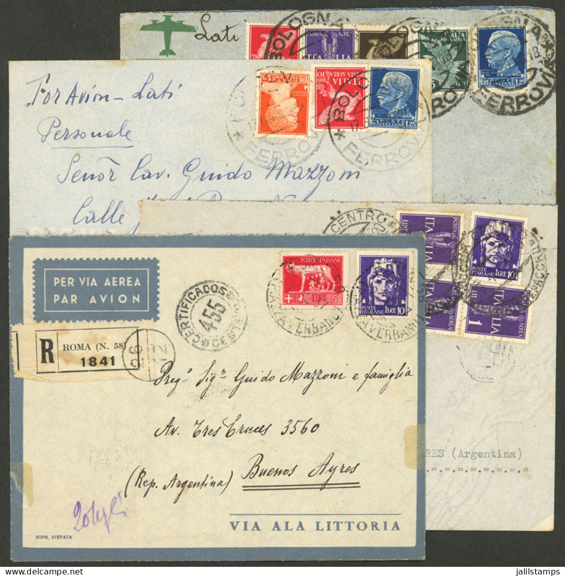 ITALY: 4 Airmail Covers Sent By L.A.T.I. To Argentina Between 1940 And 1941, One Registered, Very Fine General Quality! - Unclassified