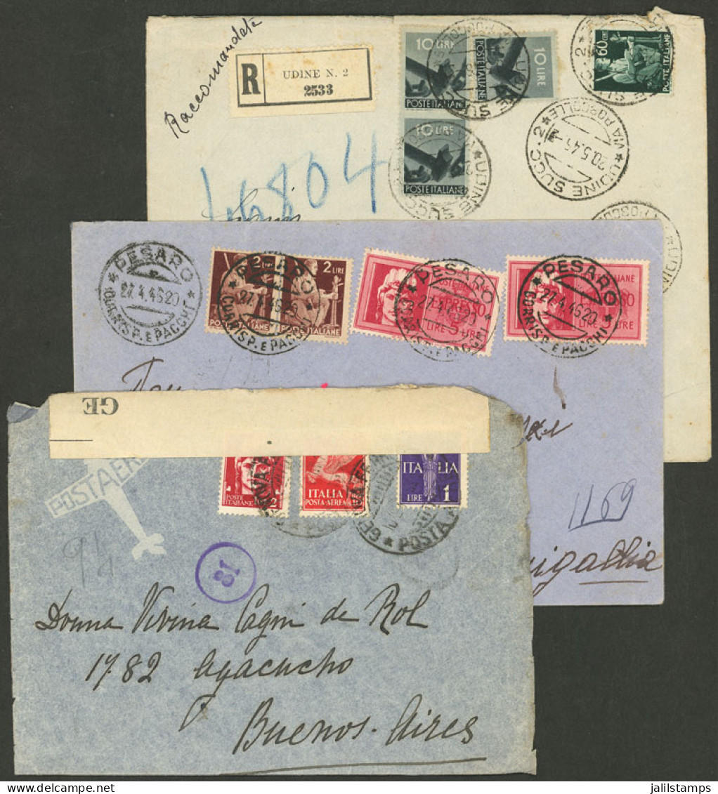 ITALY: 3 Covers Used Between 1940 And 1946, One By Airmail To Argentina, Also Censored, Nice Lot! - Unclassified