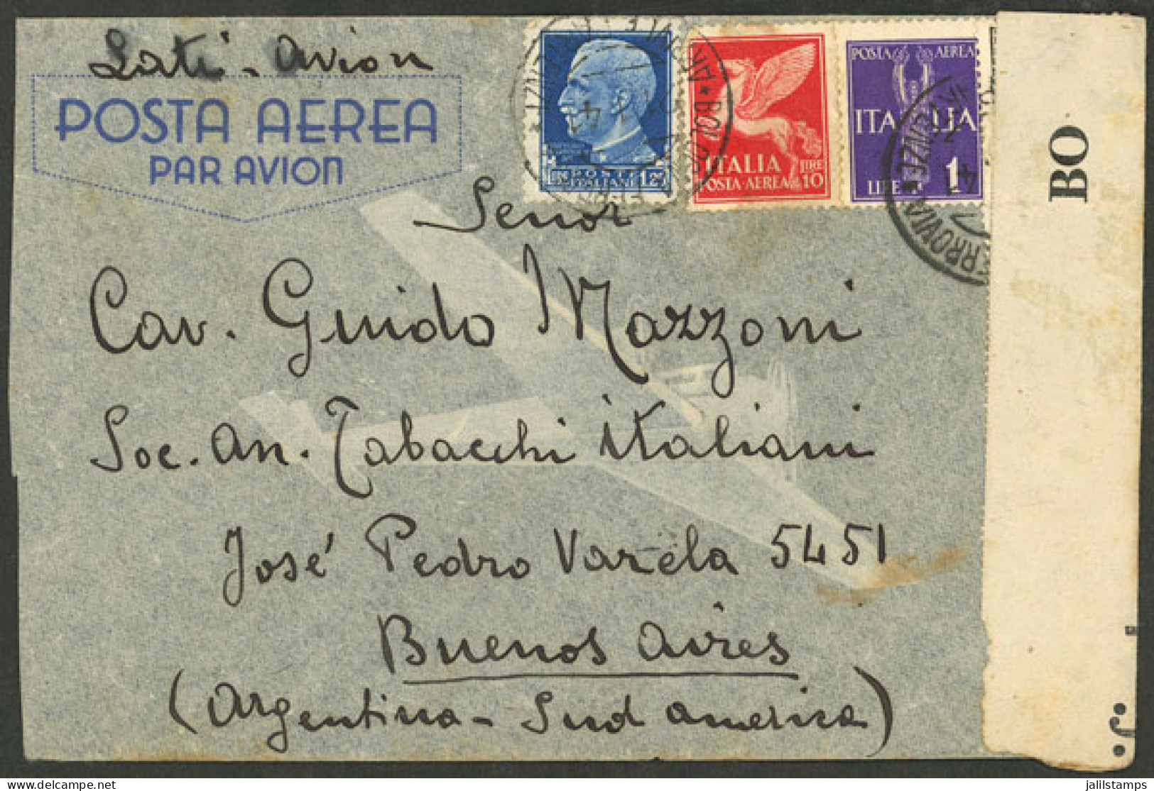 ITALY: 21/JA/1941 Bologna - Argentina, Airmail Cover (LATI) Franked With 13L., Censored, Arrival Backstamp Of Buenos Air - Unclassified