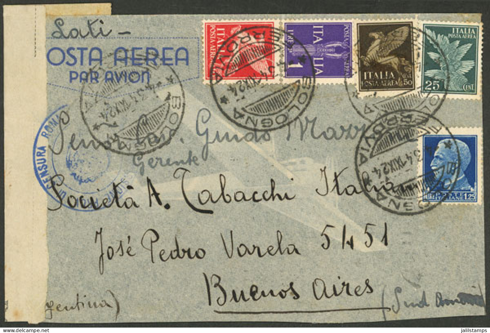 ITALY: 4/MAR/1941 Bologna - Argentina, Airmail Cover (LATI) Franked With 13L., Censored, Arrival Backstamp Of B.Aires. T - Ohne Zuordnung