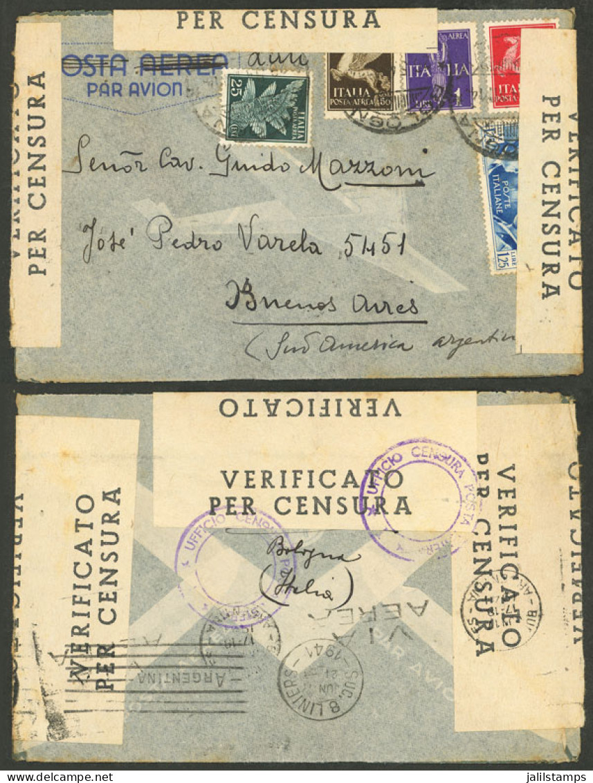 ITALY: Airmail Cover Sent From Bologna To Argentina (by LATI) In JUN/1941 Franked With 13L., With Multiple Censor Labels - Unclassified