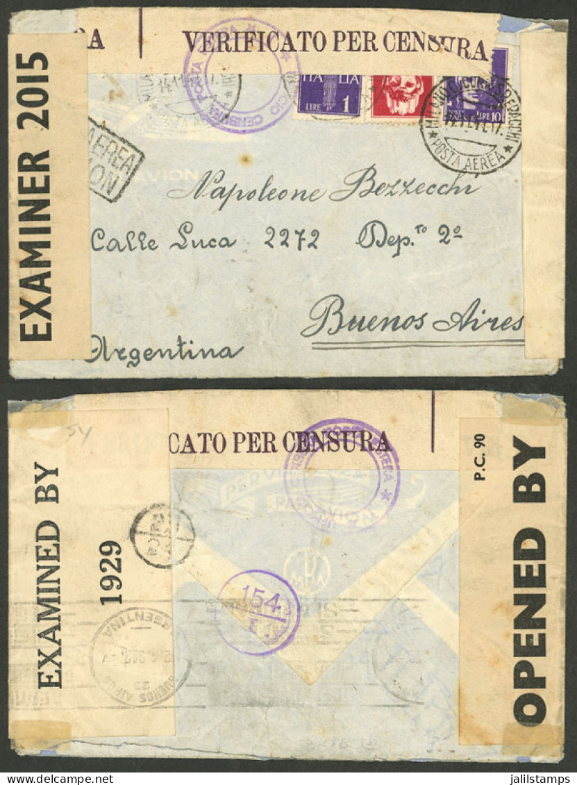 ITALY: 14/NO/1941 Milano - Argentina, Airmail Cover (LATI) Franked With 13L., With Several Censor Labels And Marks, Arri - Ohne Zuordnung