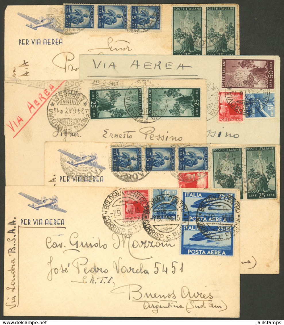 ITALY: 5 Airmail Covers Sent To Argentina Between 1946 And 1947, Fine To Very Fine General Quality! IMPORTANT: Please Vi - Unclassified