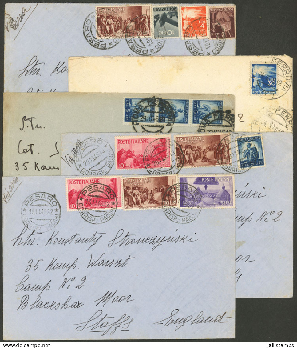 ITALY: 5 Covers Sent To England In 1946 Franked With 15L., 30L., 35L. And 36L., VF! - Unclassified