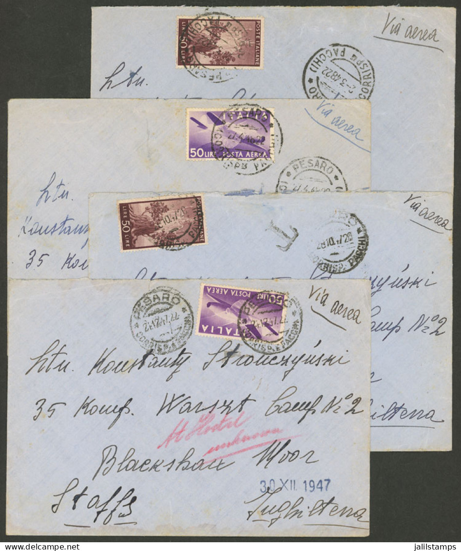 ITALY: 4 Airmail Covers Sent From Pesaro To England In 1947/8 Franked With 50L, Very Fine Quality! - Non Classés