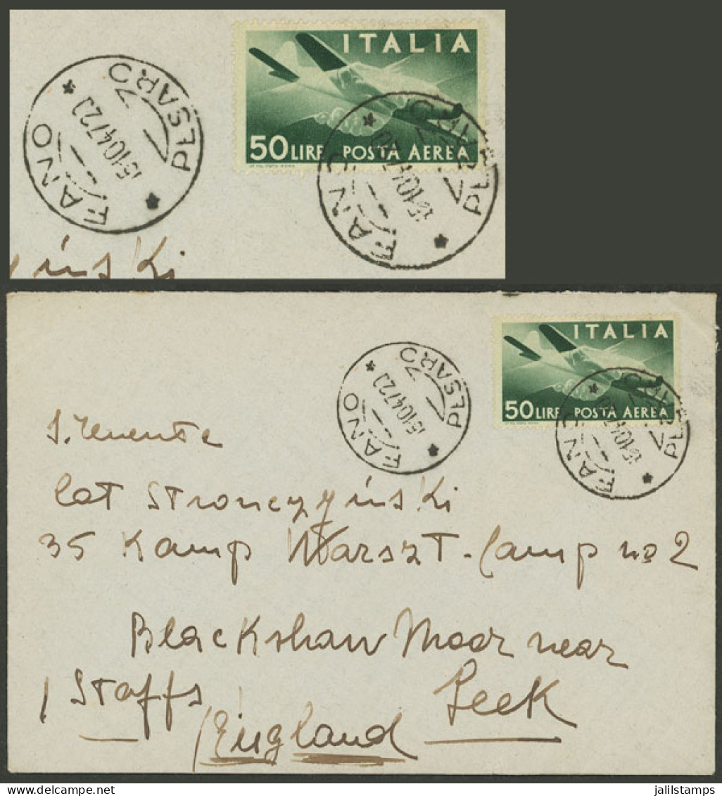 ITALY: 15/OC/1947 Fano - England, Cover Franked With Airmail Stamp Of 50L. Green, Excellent Quality! - Non Classificati