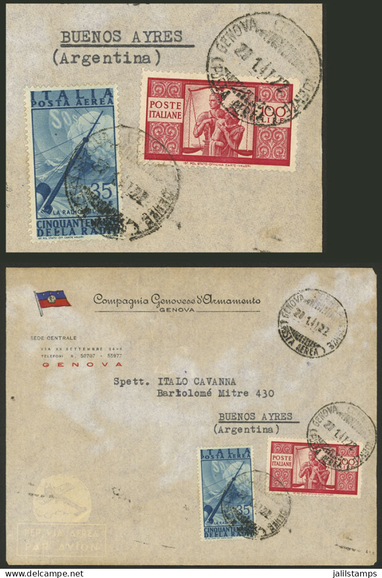 ITALY: 20/NO/1947 Genova - Argentina, Airmail Cover With Very Attractive Franking Of 135L., Arrival Backstamp Of Buenos  - Unclassified