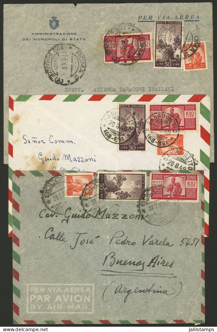 ITALY: 3 Airmail Covers Sent To Argentina In JUL And AU/1949 Franked With 160L. Including One 100L. Red Democratica, The - Non Classés