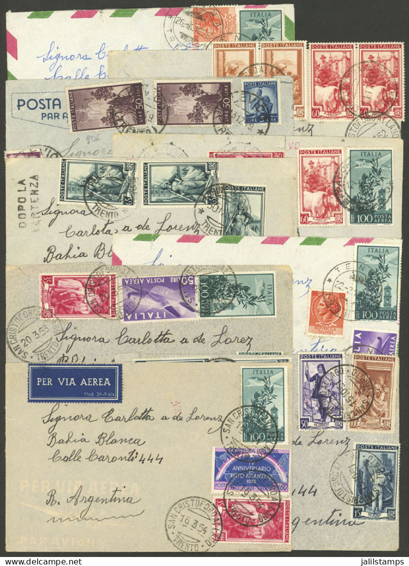 ITALY: 9 Airmail Covers Sent To Argentina Between 1951 And 1957 With Attractive Postages, Several With Small Defects, Ot - Non Classés
