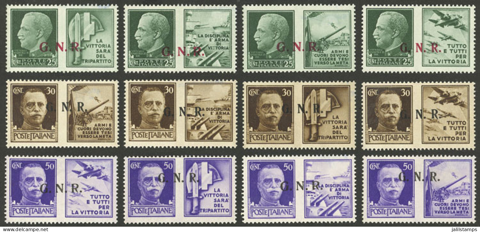 ITALY - R.S.I.: Sassone 13/24, 1944 Complete Set Of 12 Values Overprinted G.N.R., Mint Without Gum, Fine Quality! - Altri & Non Classificati