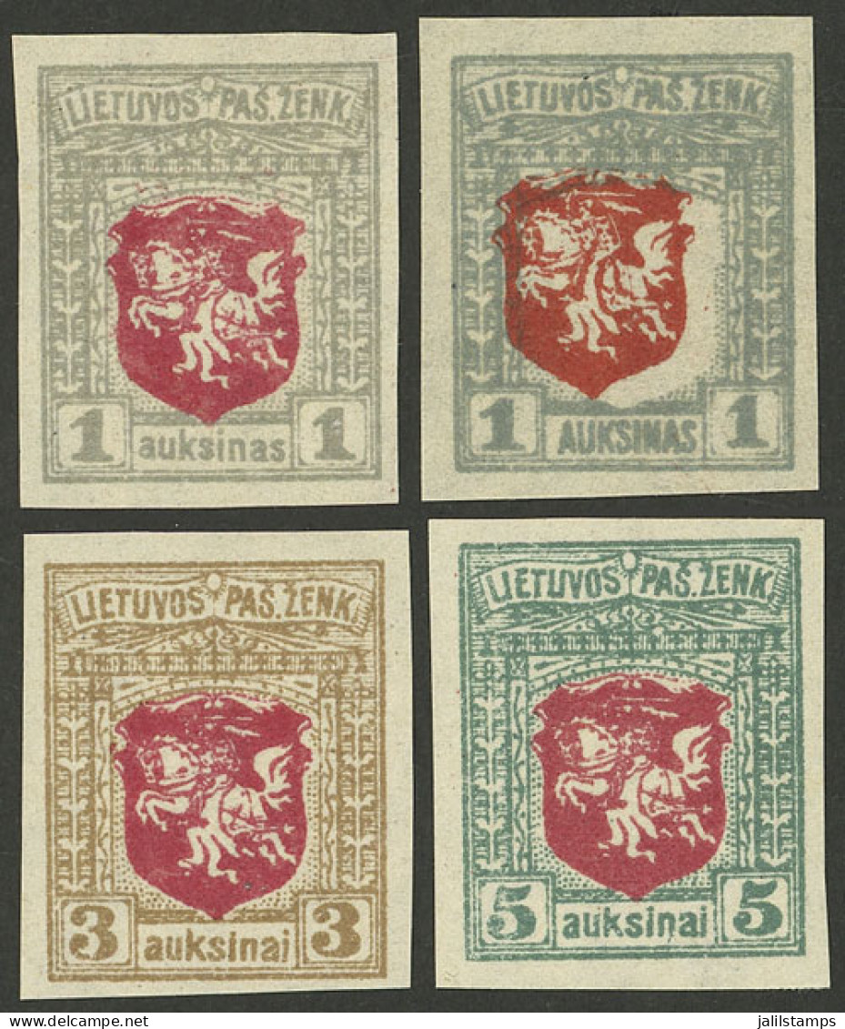 LITHUANIA: Sc.58/60, 1919 1, 3 And 5a. IMPERFORATE, + 1a. Imperforate And With Shifted Center, VF Quality! - Litouwen