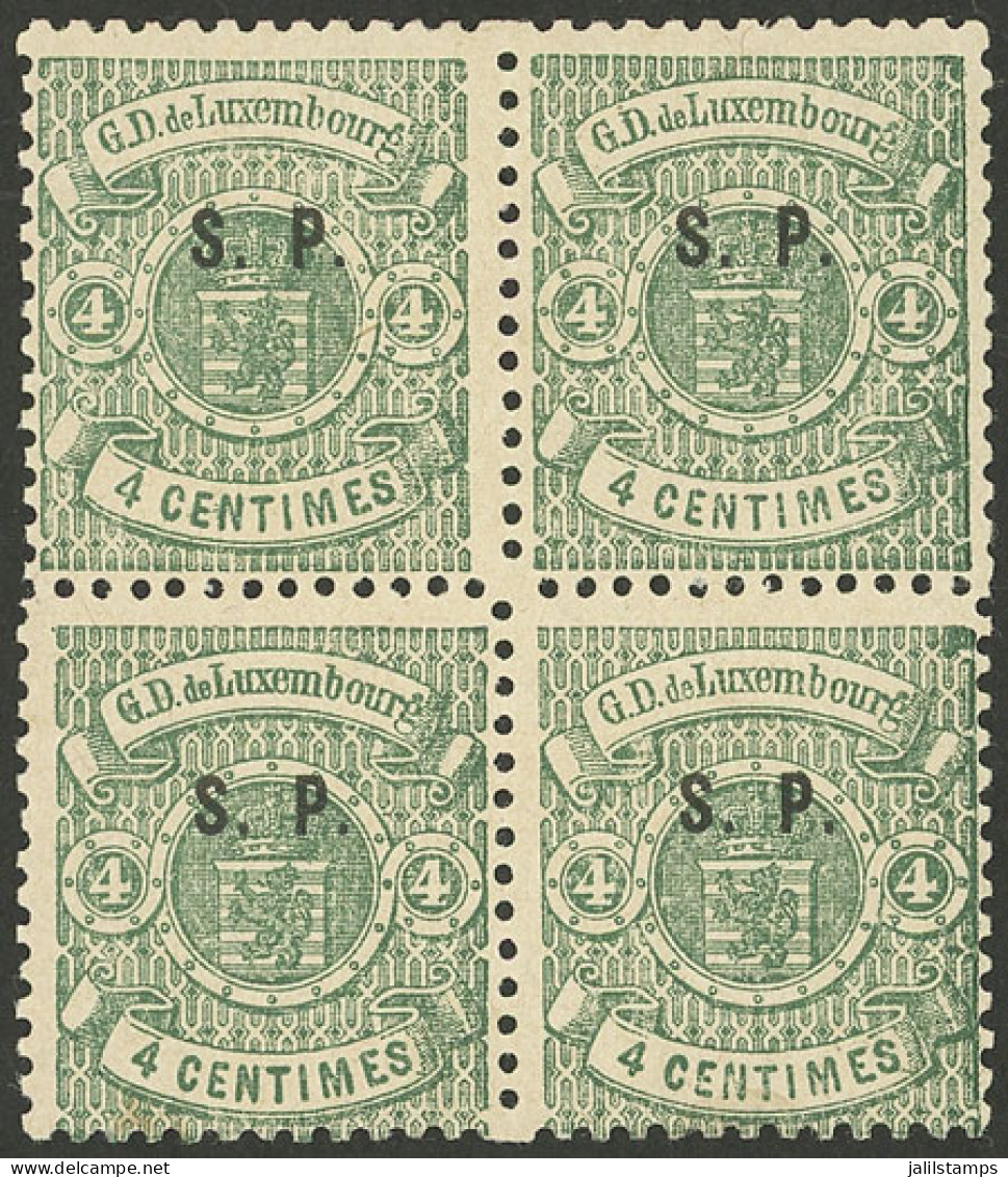 LUXEMBOURG: Sc.O41, 1881 4c. Green, Superb Block Of 4 (top Stamps With Tiny Hinge Mark, Barely Visible, The Bottom Stamp - Sonstige & Ohne Zuordnung