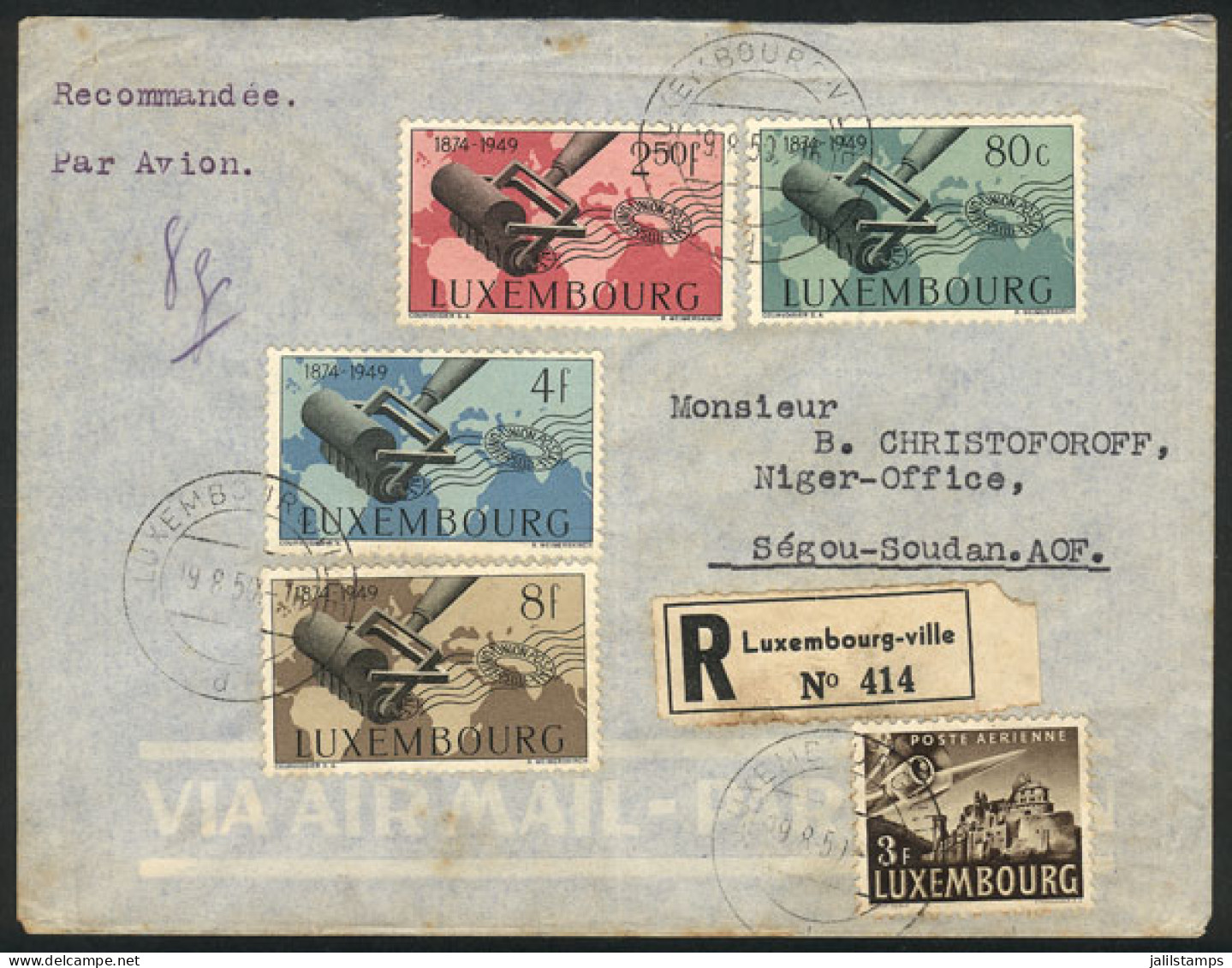 LUXEMBOURG: Registered Airmail Cover Sent To French Sudan On 19/AU/1950 With Nice Postage (Sc.261/4 + Another Value), Fi - Autres & Non Classés