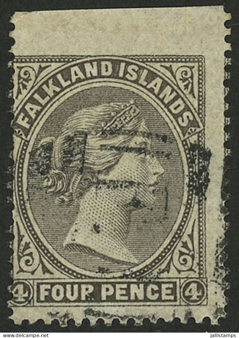 FALKLAND ISLANDS/MALVINAS: Sc.2, 1879 4p. Dark Gray, With Top Sheet Margin, Used, VF Quality! - Falkland Islands