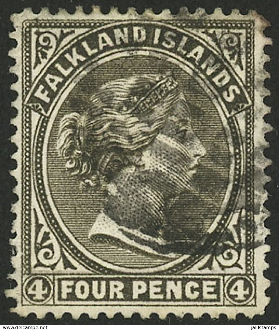 FALKLAND ISLANDS/MALVINAS: Sc.8, 1886 4p. Olive Gray, Used, VF Quality! - Falklandeilanden